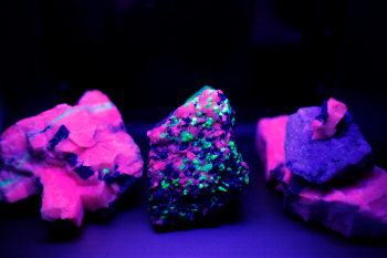 Photoluminescent rocks pictured in the dark
